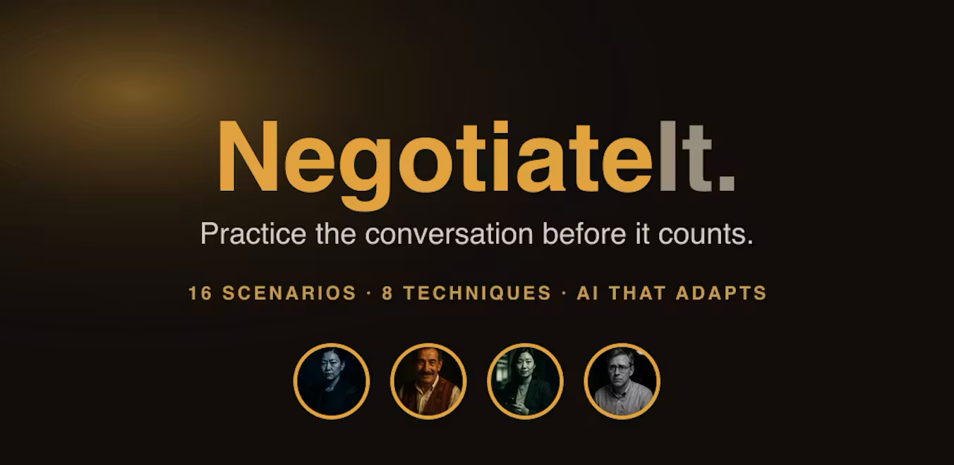 Screenshot of NegotiateIt, Practice salary and life negotiations against AI opponents that hold firm